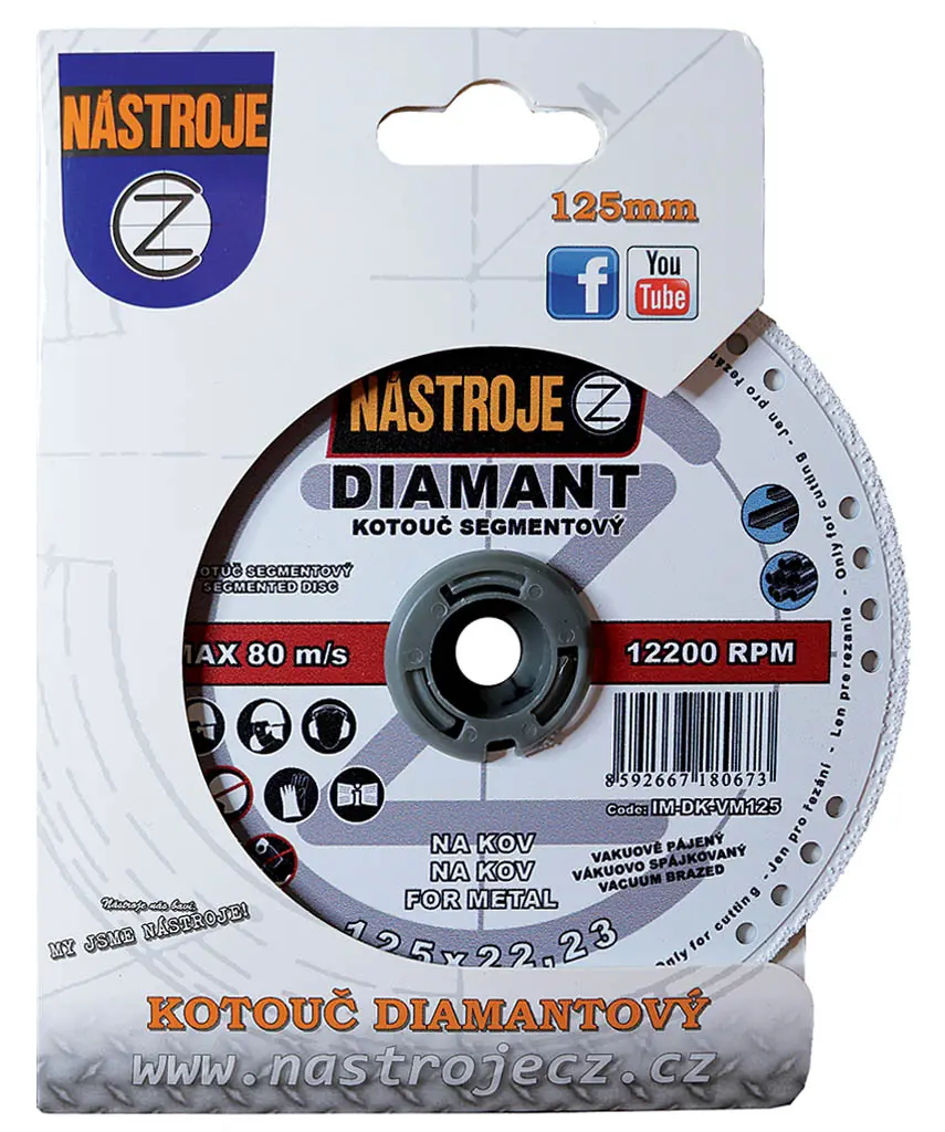 Kotouč diamantový s chladícími segmenty vakuově pájený 125x1,4x22,2mm na kov